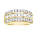 18ct Yellow Gold Round & Princess & Baguette Cut 1.50 Carat tw of Diamonds Dress Ring