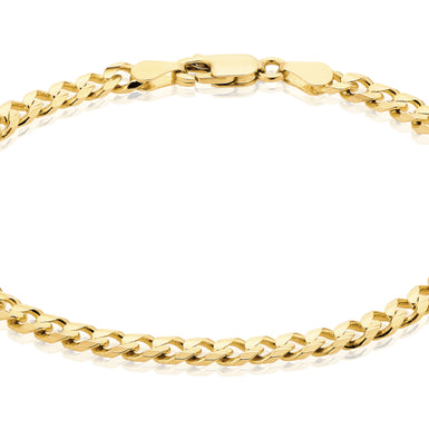 9ct Yellow Gold 19cm Curb Diacut Bevel Square Concave Bracelet