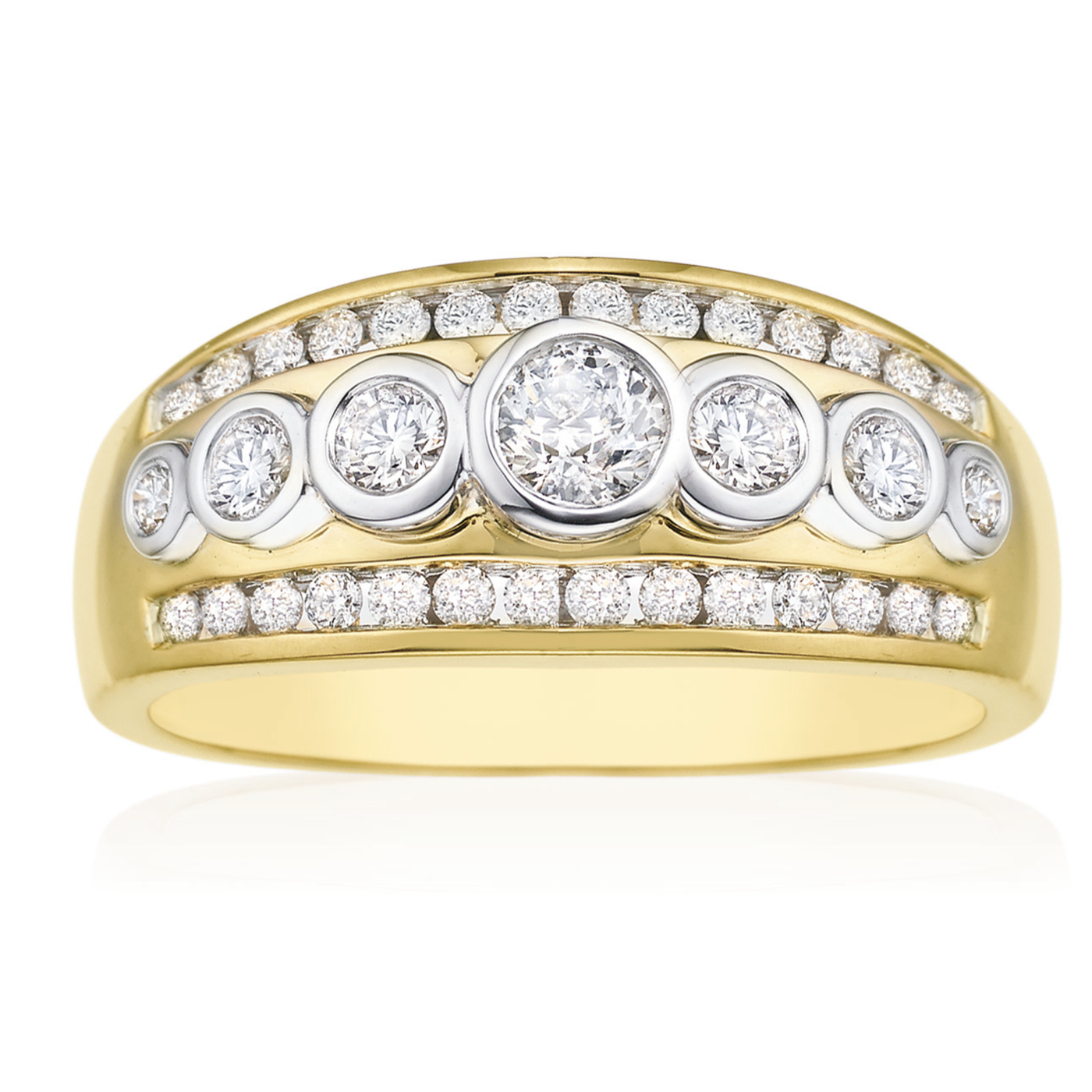 18ct Yellow & White Gold Round Cut 1.00 Carat tw of Diamonds Dress Ring