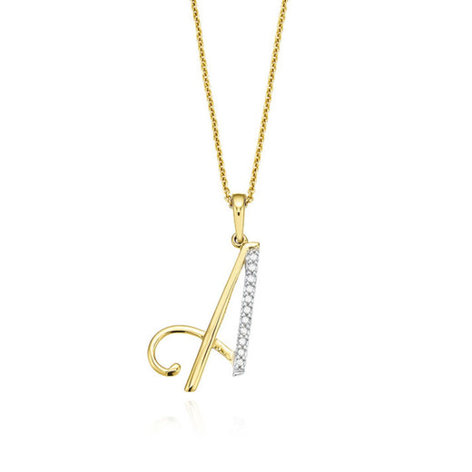 9ct Yellow Gold Round Cut 0.06 Carat tw of Diamonds Initial A Pendant