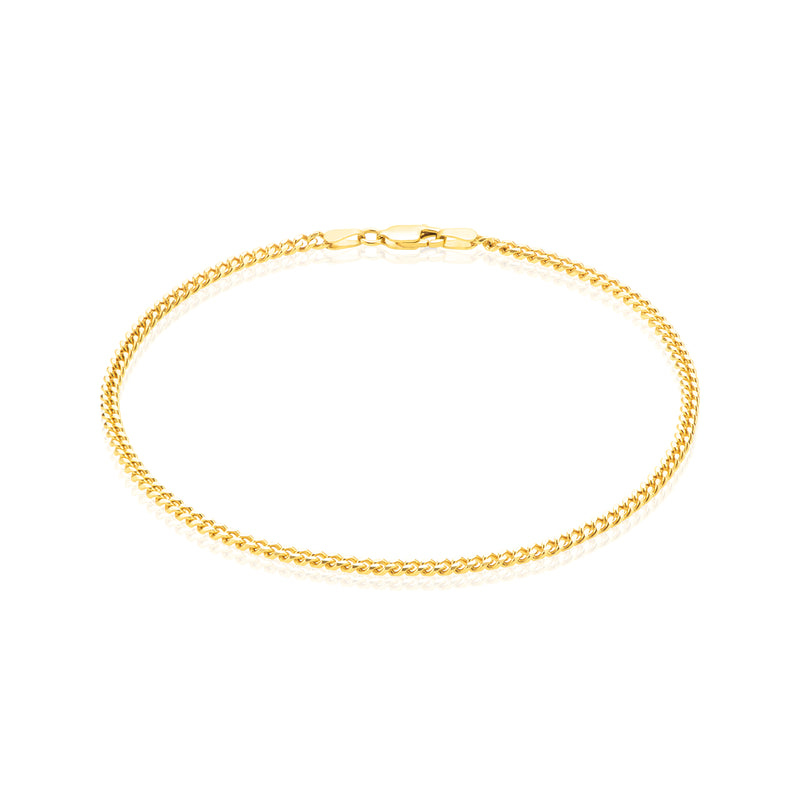 9ct Yellow Gold 25cm Curb Diacut Bevel Anklet