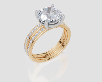 18ct Yellow Gold Round Cut 3.33 Carat tw of  Diamond Ring and 18ct Yellow Gold 0.36 Carat tw of   Diamond Band
