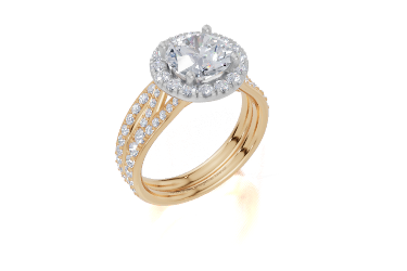 18ct Yellow Gold Round Cut 2.14 Carat tw of  Diamond Ring and 18ct Yellow Gold 0.31 Carat tw of   Diamond Band
