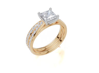 18ct Yellow Gold Princess Cut 1.32 Carat tw of  Diamond Ring and 18ct Yellow Gold 0.34 Carat tw of   Diamond Band