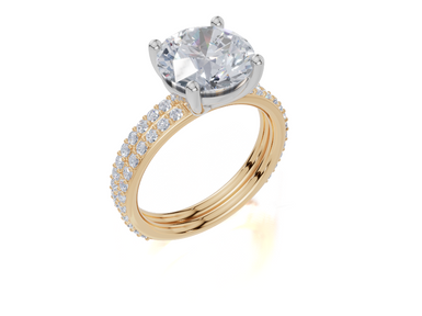 18ct Yellow Gold Round Cut 3.33 Carat tw of Lab-Grown Diamond Ring and 18ct Yellow Gold 0.38 Carat tw of Lab-Grown  Diamond Band