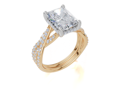 18ct Yellow Gold Radiant Cut 3.40 Carat tw of  Diamond Ring and 18ct Yellow Gold 0.29 Carat tw of   Diamond Band