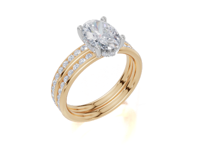 18ct Yellow Gold Oval Cut 1.91 Carat tw of Lab-Grown Diamond Ring and 18ct Yellow Gold 0.35 Carat tw of Lab-Grown  Diamond Band