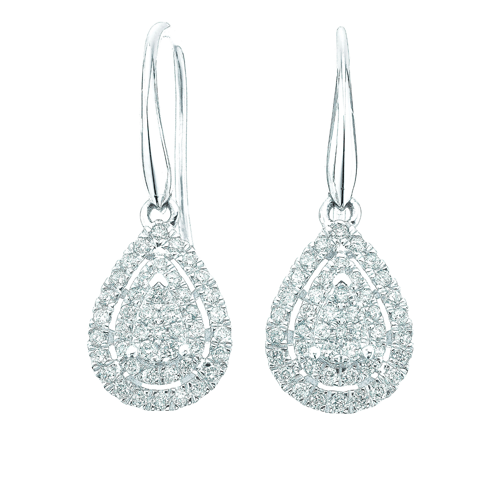 9ct White Gold Round Cut 0.34 Carat tw of Diamonds Shepards Hook Earrings