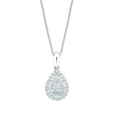 9ct White Gold Round Cut 0.33 Carat tw of Diamonds Pendant