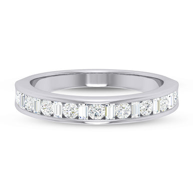 18ct White Gold Round Brillant & Baguette Cut with 1/2 CARAT tw of Diamonds Ring