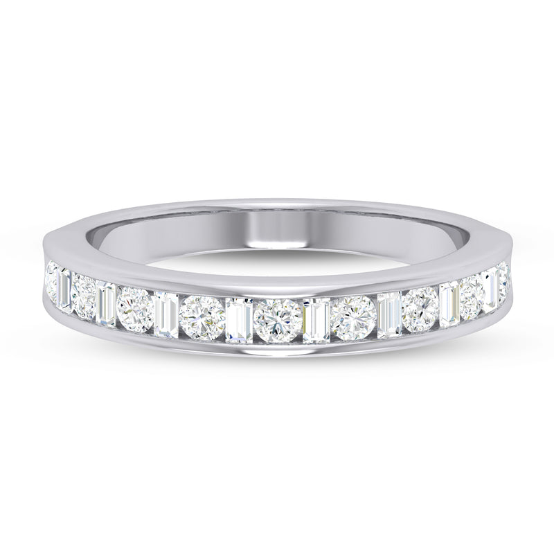 18ct White Gold Round Brillant & Baguette Cut with 1/2 CARAT tw of Diamonds Ring