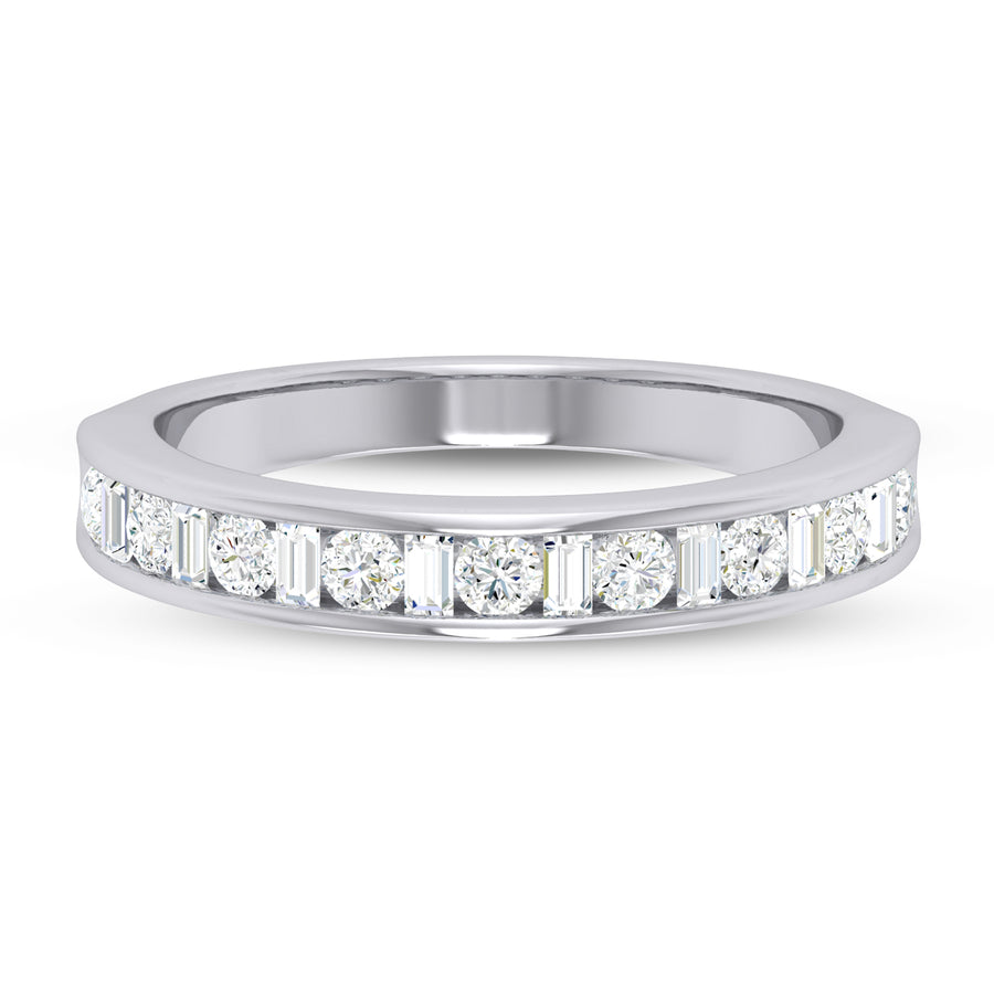 18ct White Gold Round Brillant & Baguette Cut with 1/2 CARAT tw of Diamonds Ring