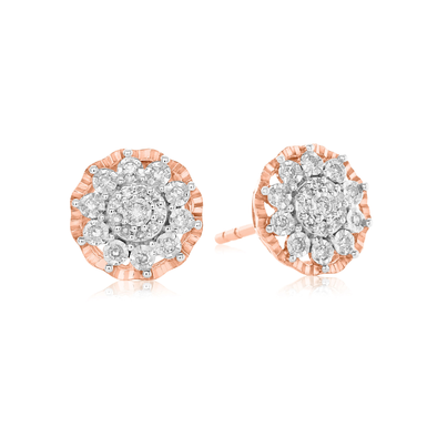 9ct Rose & White Gold Round Cut 0.15 Carat tw of Diamonds Earrings