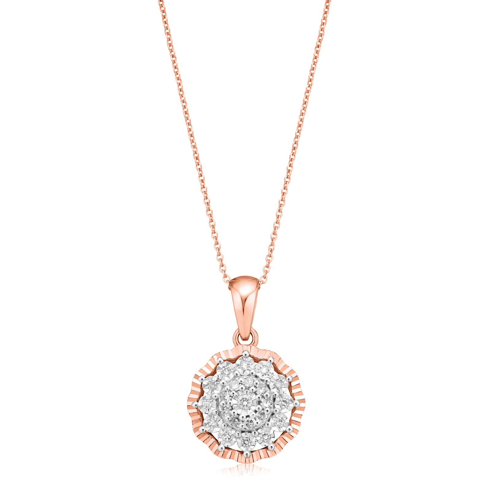 9ct Rose & White Gold Round Cut 0.10 Carat tw of Diamonds Pendant