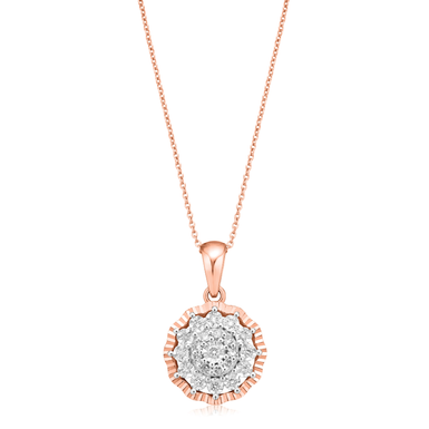 9ct Rose & White Gold Round Cut 0.10 Carat tw of Diamonds Pendant