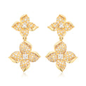 14ct Yellow Gold Round Cut 0.75ctw Double Flower Diamond Drop Earrings