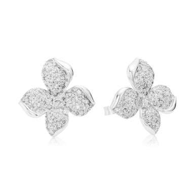 14ct White Gold Round Cut 0.60ctw Flower Diamond Stud Earrings