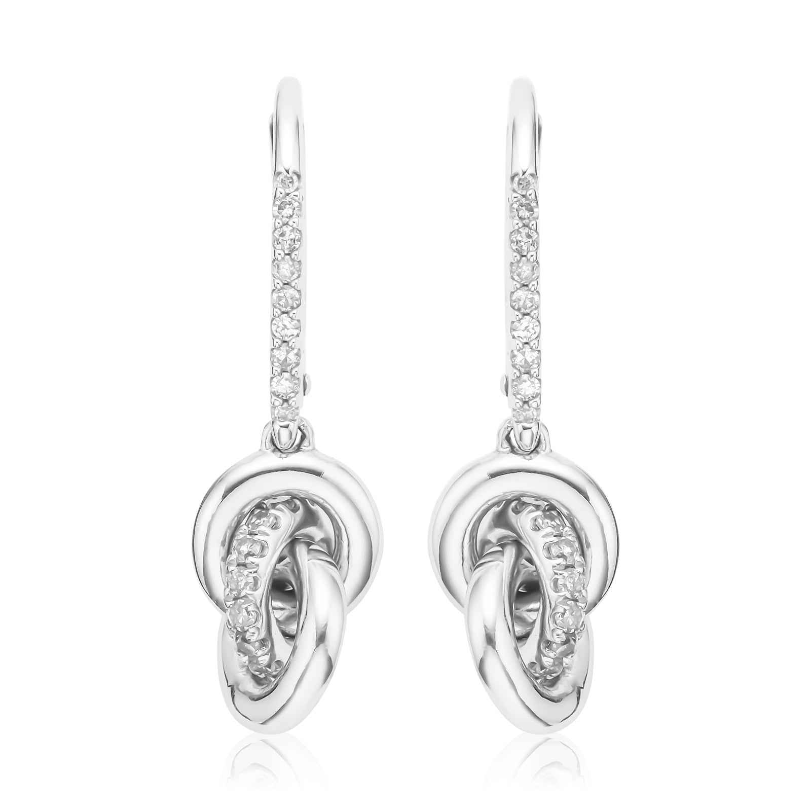 10ct White Gold Round Cut 0.33ctw Knot Diamond Drop Earrings