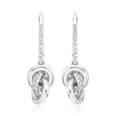 10ct White Gold Round Cut 0.33ctw Knot Diamond Drop Earrings