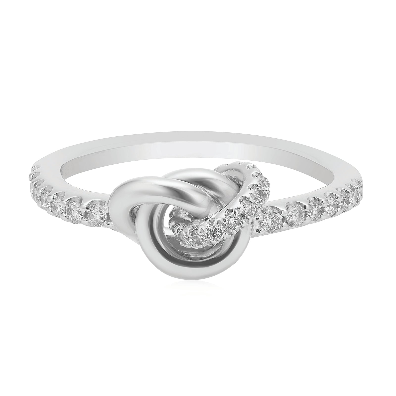 Sterling Sliver Round Cut Knot Diamond Ring