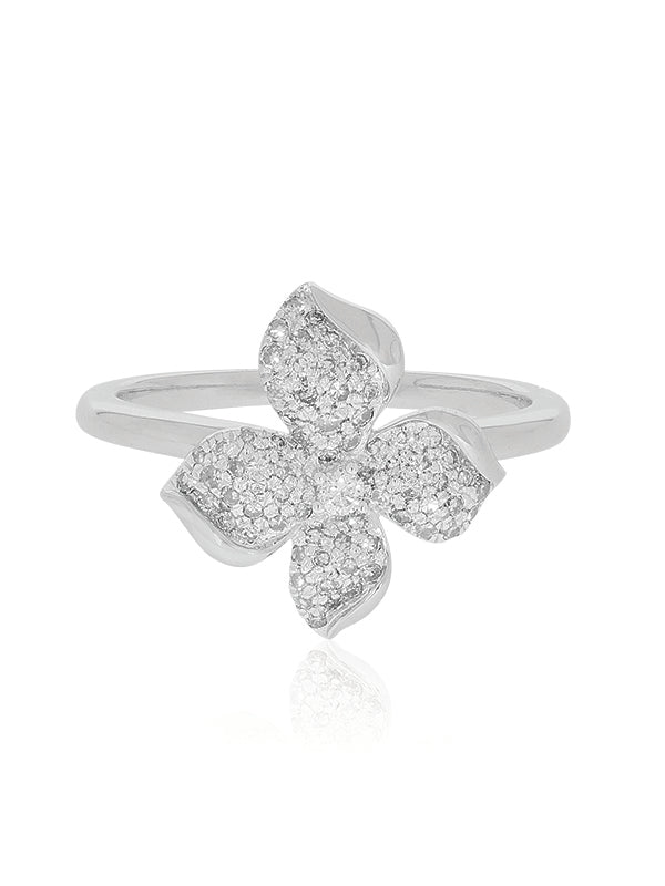 10ct White Gold Round Cut 0.33ctw Flower Diamond Ring