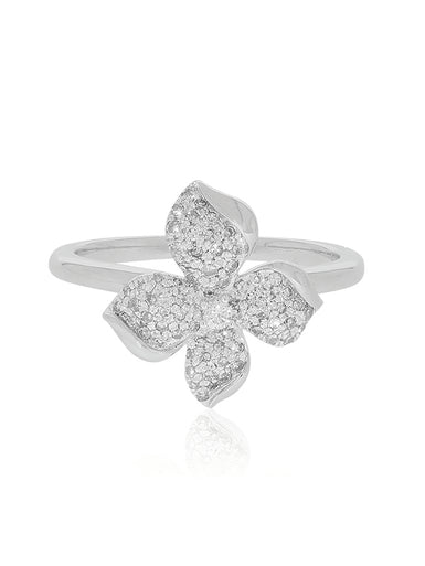 10ct White Gold Round Cut 0.33ctw Flower Diamond Ring
