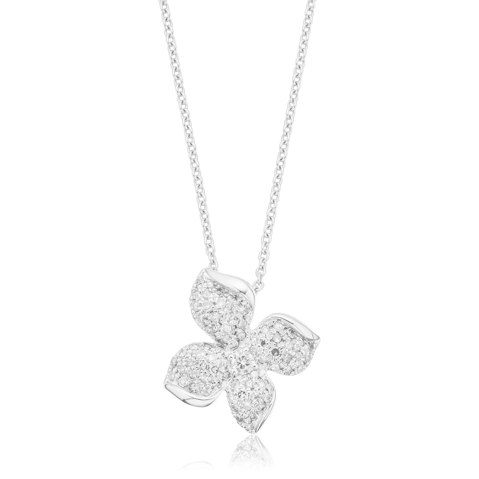 10ct White Gold Round Cut 0.33ctw Flower Diamond Pendant