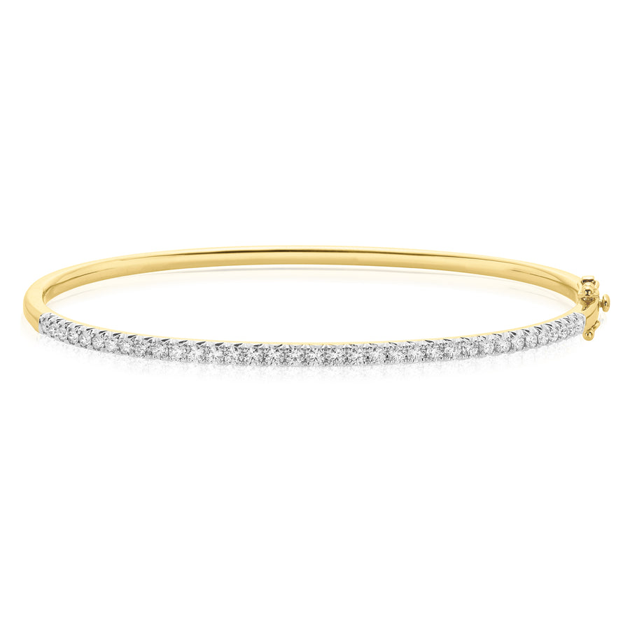 9ct Yellow Gold Round Brilliant Cut with 1 CARAT tw of Diamond Bangle