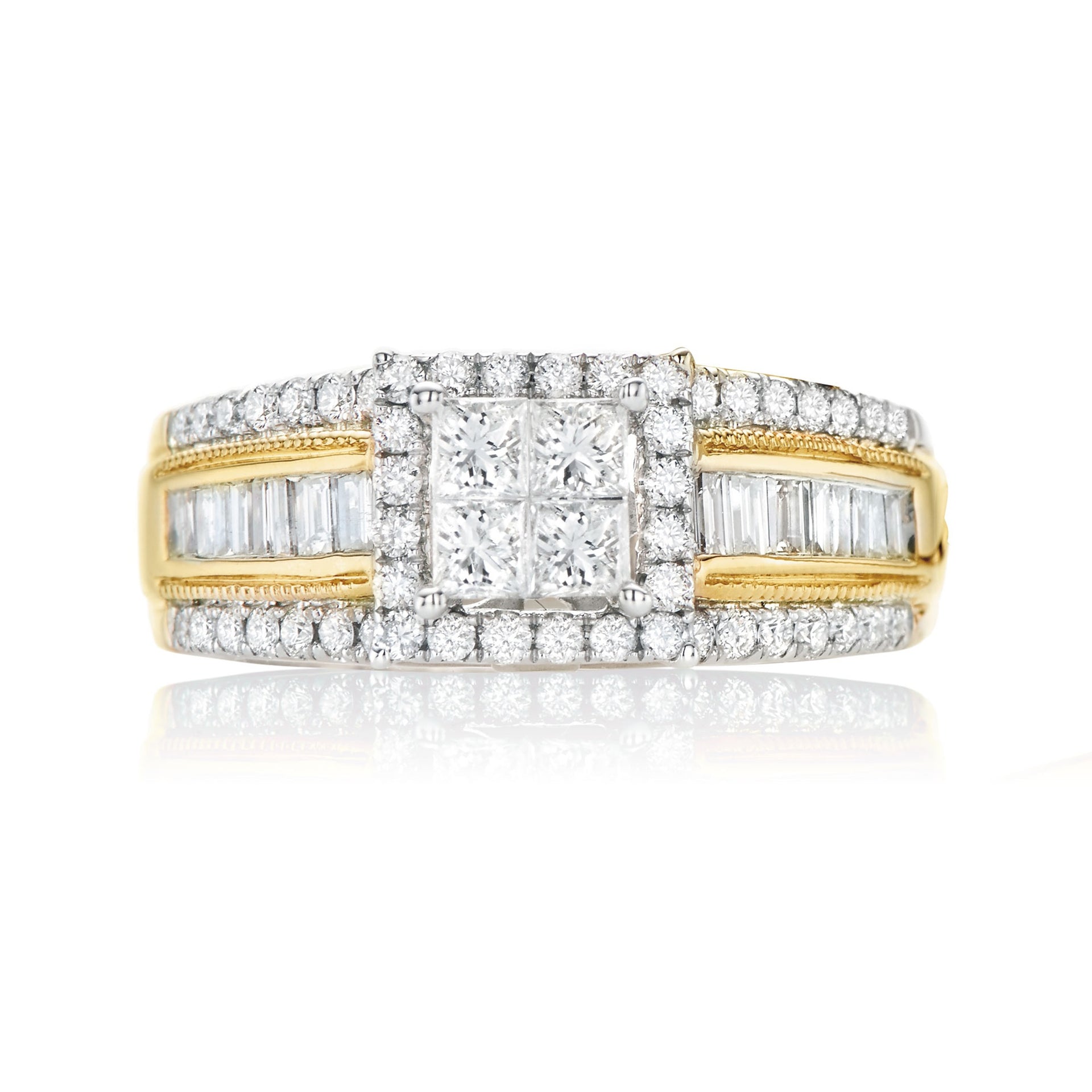 14ct Yellow Gold Princess & Baguette & Round Cut 1.00 Carat tw of Diamonds Ring