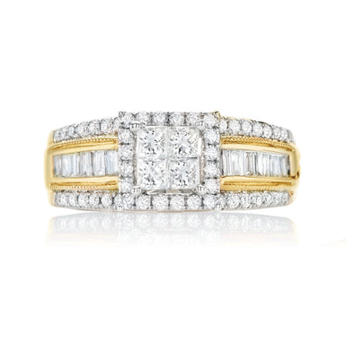 14ct Yellow Gold Princess & Baguette & Round Cut 1.00 Carat tw of Diamonds Ring