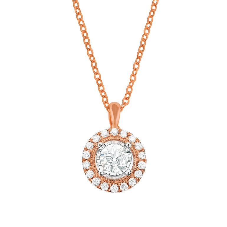 14ct Rose & White Gold Round Cut 0.38 Carat tw of Diamonds Pendant
