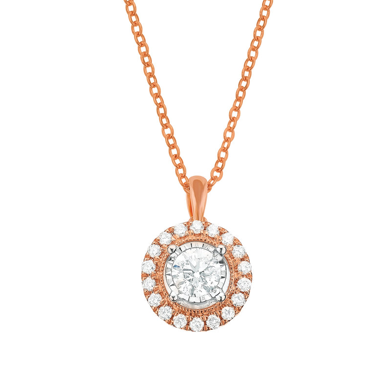 14ct Rose & White Gold Round Cut 0.38 Carat tw of Diamonds Pendant
