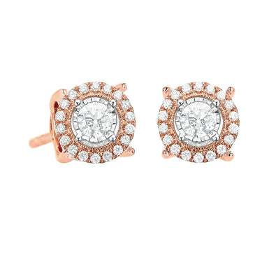 14ct Rose & White Gold Round Cut 0.75 Carat tw of Diamond Stud Earrings