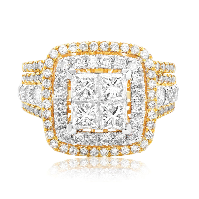 14ct Yellow Gold Princess & Round Cut 3.00 Carat tw of Diamonds Ring