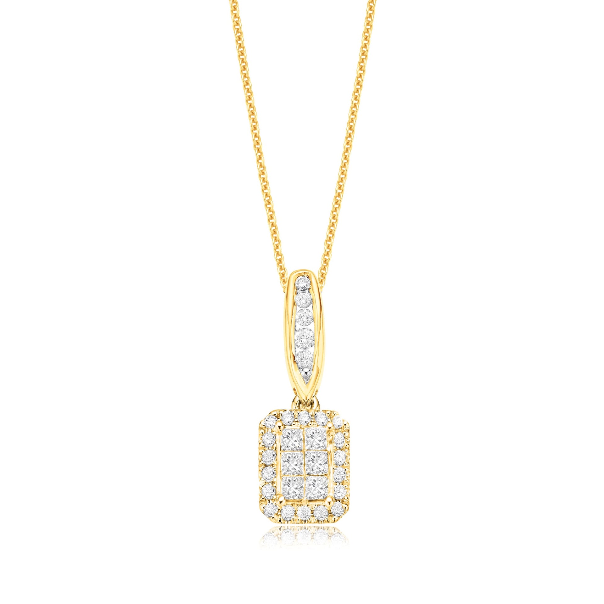 14ct Yellow Gold Round & Princess Cut 0.75 Carat tw of Diamonds Pendant