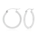 9ct White Gold Round 2x15mm Hoop Earrings