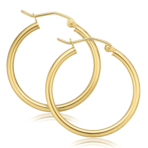 9ct Yellow Gold 2x25mm Polished Hoop Earrings