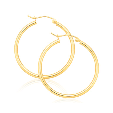 9ct Yellow Gold Round 2x30mm Polished Hoop Earrings