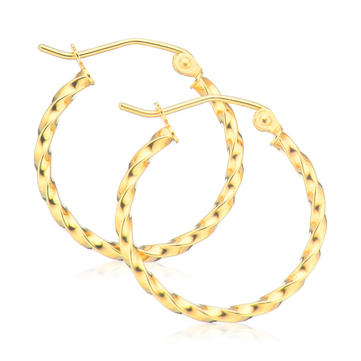 9ct Yellow Gold Round 2x20mm Pattern Earings