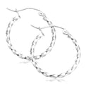 9ct White Gold Round 2x20mm Pattern Hoop Earrings