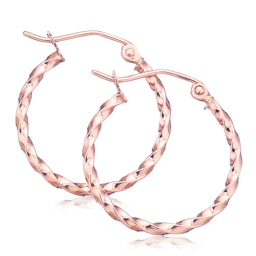 9ct Rose Gold Round 2x20mm Pattern Hoop Earrings