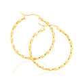 9ct Yellow Gold Round 2x30mm Pattern Hoop Earrings