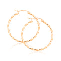 9ct Rose Gold Round 2x30mm Pattern Hoop Earrings