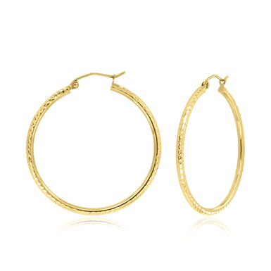 9ct Yellow Gold Round Cut 2*30mm Diacut Hoop Earrings