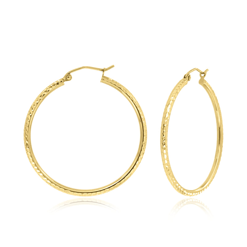 9ct Yellow Gold Round Cut 2*30mm Diacut Hoop Earrings
