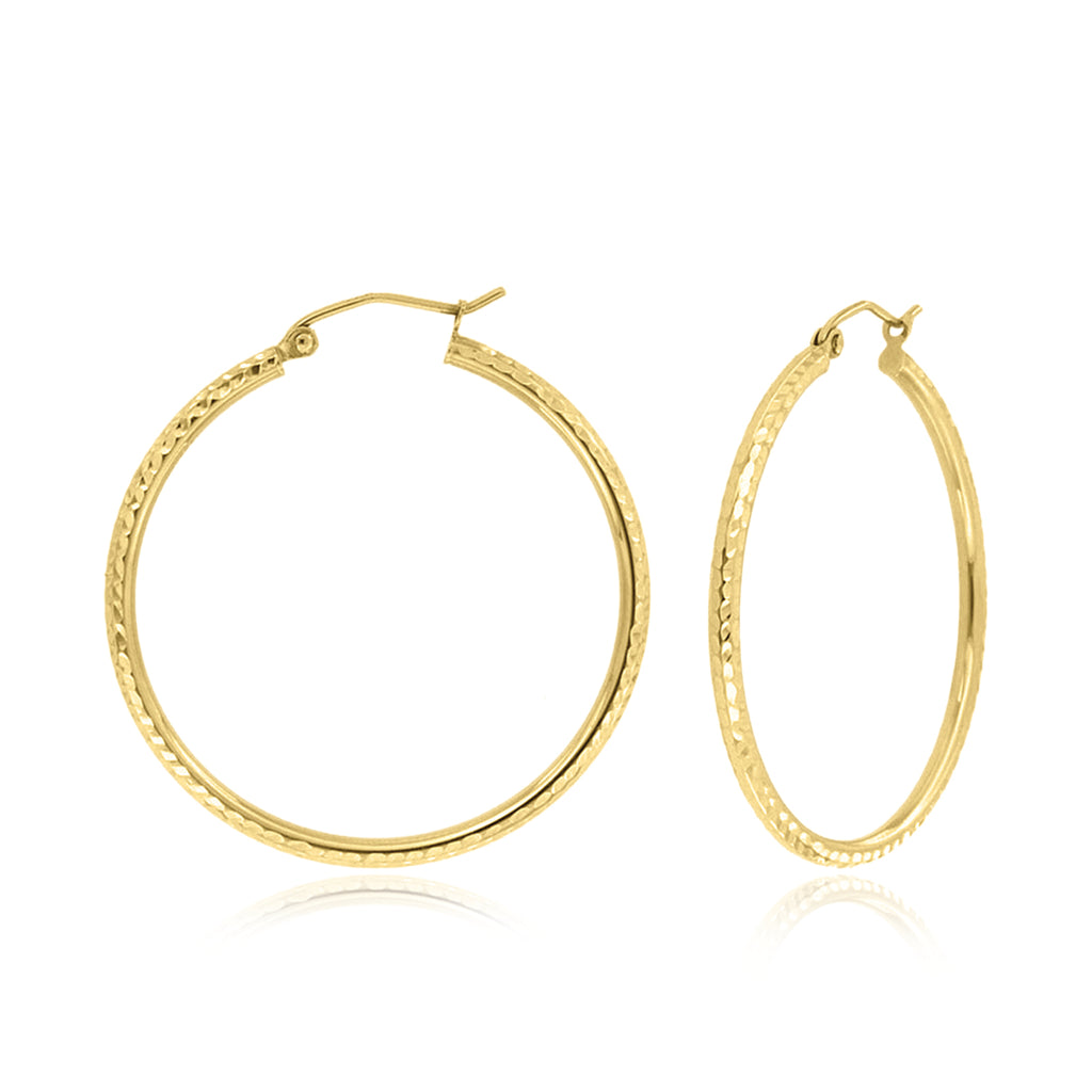 9ct Yellow Gold Round Cut 2*30mm Diacut Hoop Earrings – Mazzucchelli's