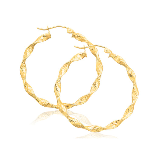 9ct Yellow Gold Round 3x35mm Twist Hoop Earrings