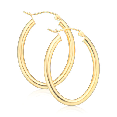 9ct Yellow Gold Oval 3x22x29mm Hoop Earrings