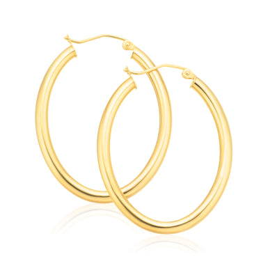 9ct Yellow Gold Oval 3x28x38mm Hoop Earrings