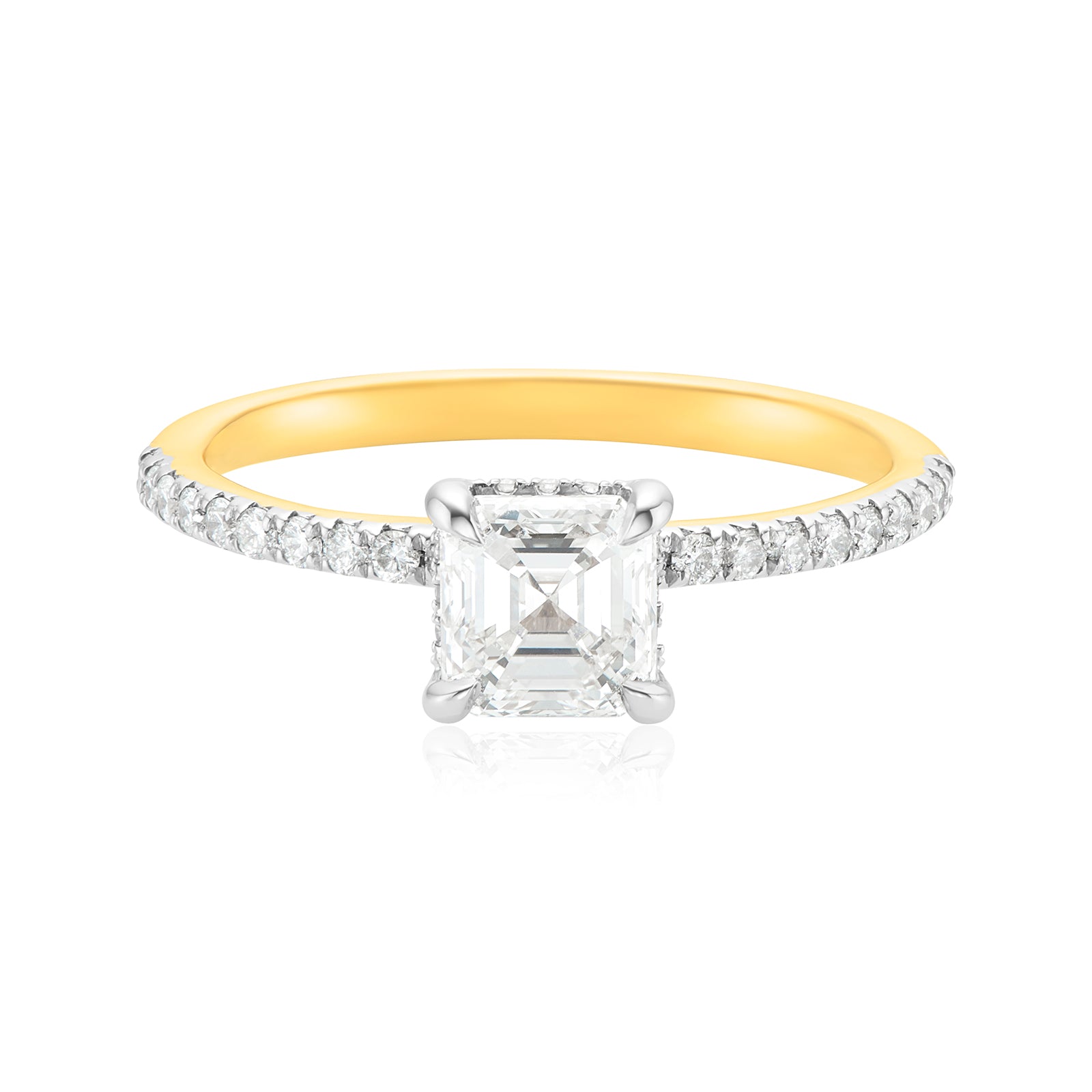 18ct Yellow Gold Asscher & Round Brilliant Cut 1.14 ctw Diamond Ring